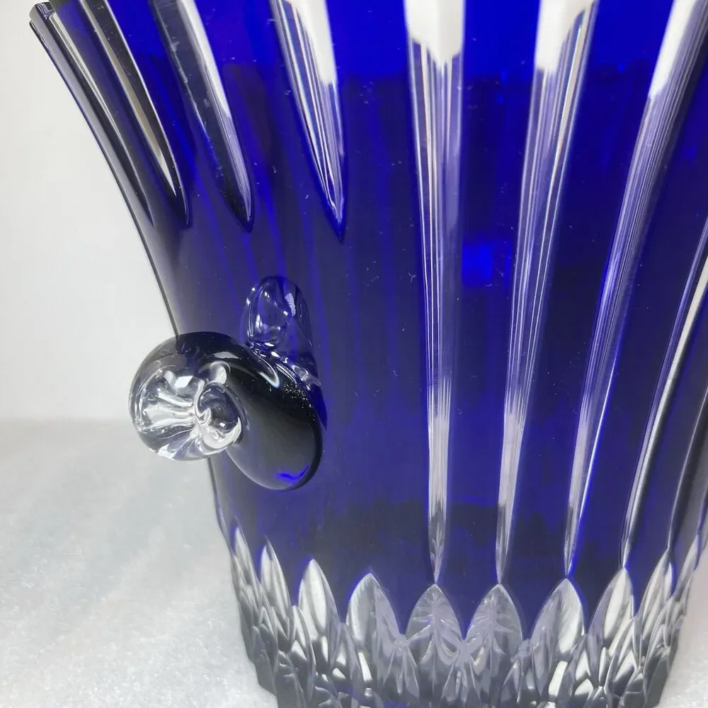 Vtg Ajka Cut-To-Clear Castille Cobalt Blue Hungary 24% Lead Crystal Ice Bucket